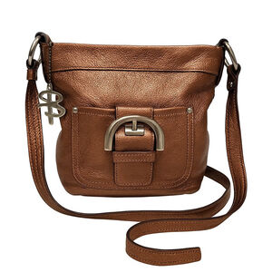 B. Makowsky Metallic Bronze Genuine Leather Crossbody Bag – Silver Hardware